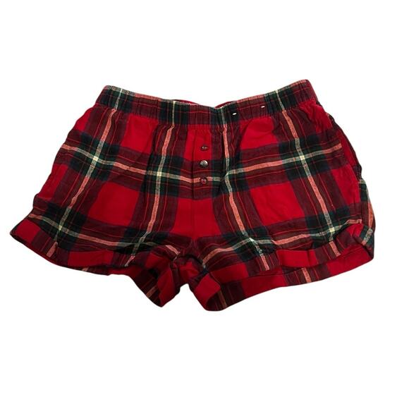 Stars Above Shorts Boxers Womens Size Small Flannel Plaid Red Black & Green - Picture 1 of 3